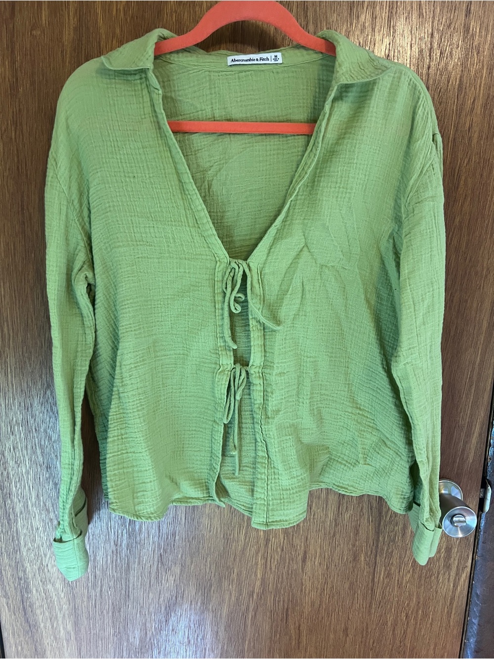 Abercrombie & Fitch Light Green Tie-Front Gauze Shirt
